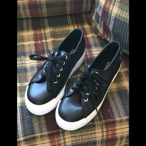 Superga black leather platform sneakers
